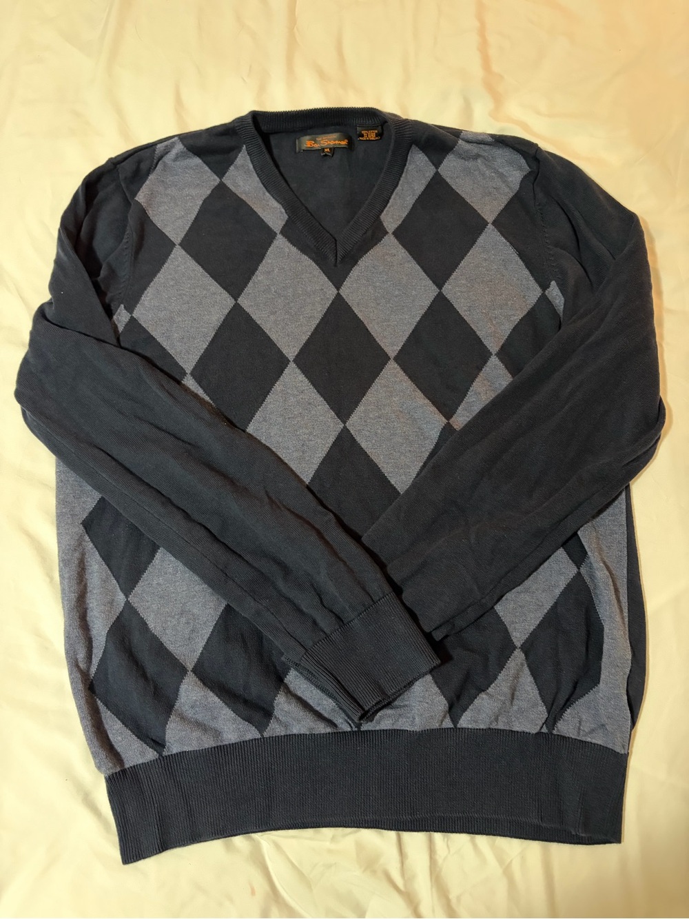 Ben Sherman Men's Argyle V-Neck Sweater in Black & Gray